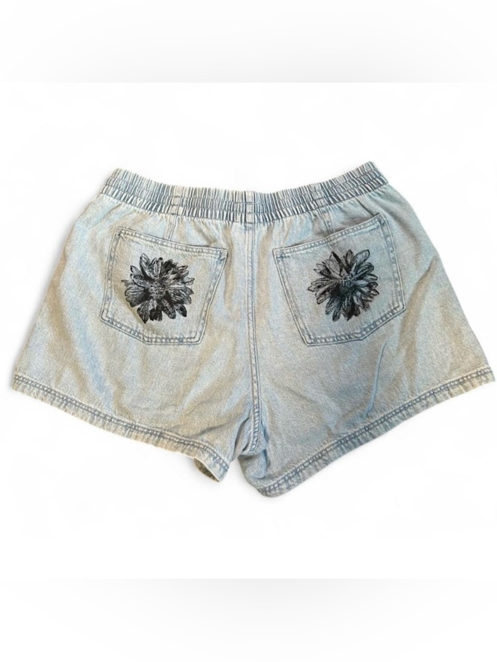 Light Blue Denim Shorts with Hand Painted Back Pockets